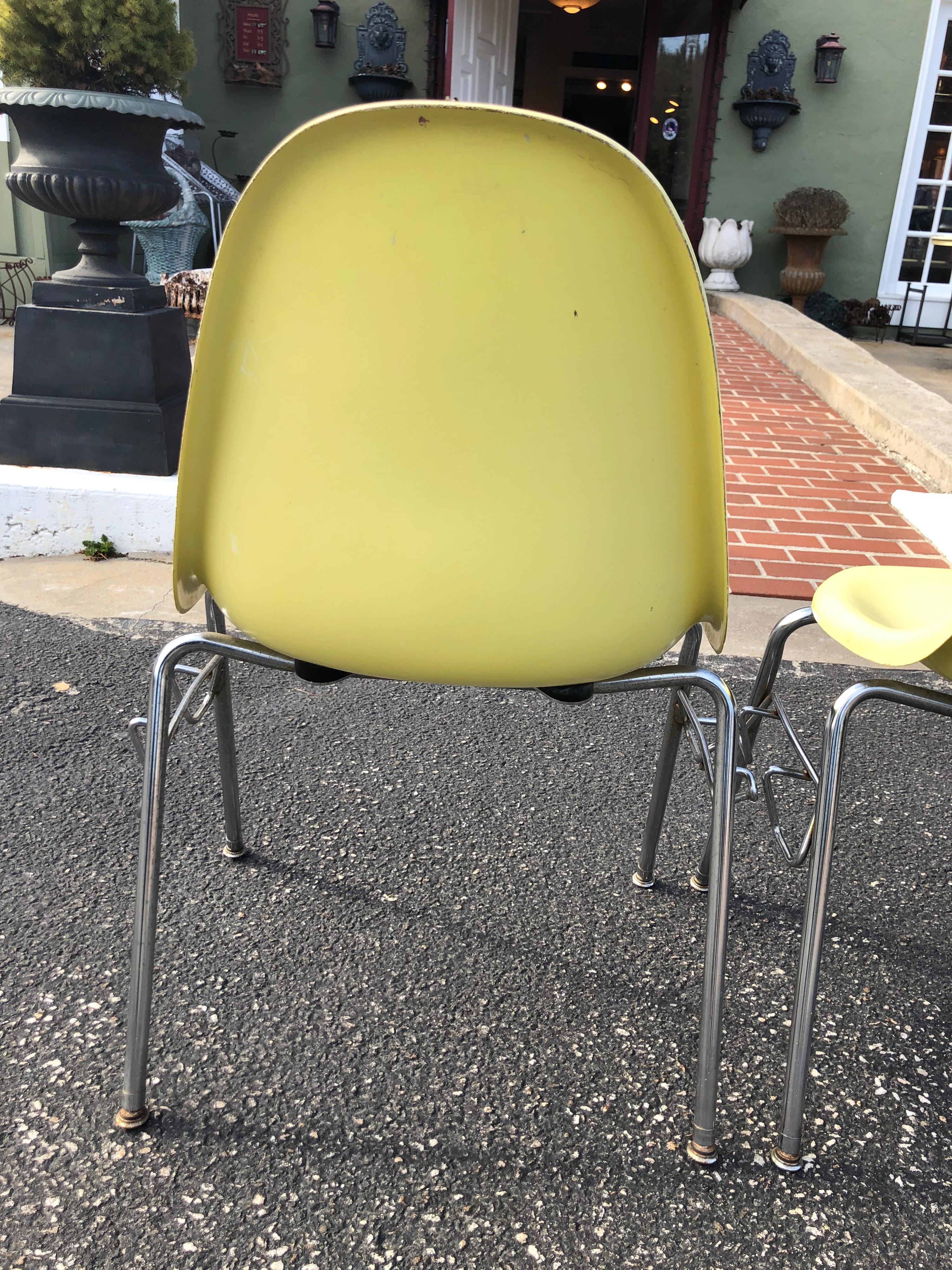 Pair of  Yellow Fiberglass Shell Chairs by Techfab (2) For Sale 5