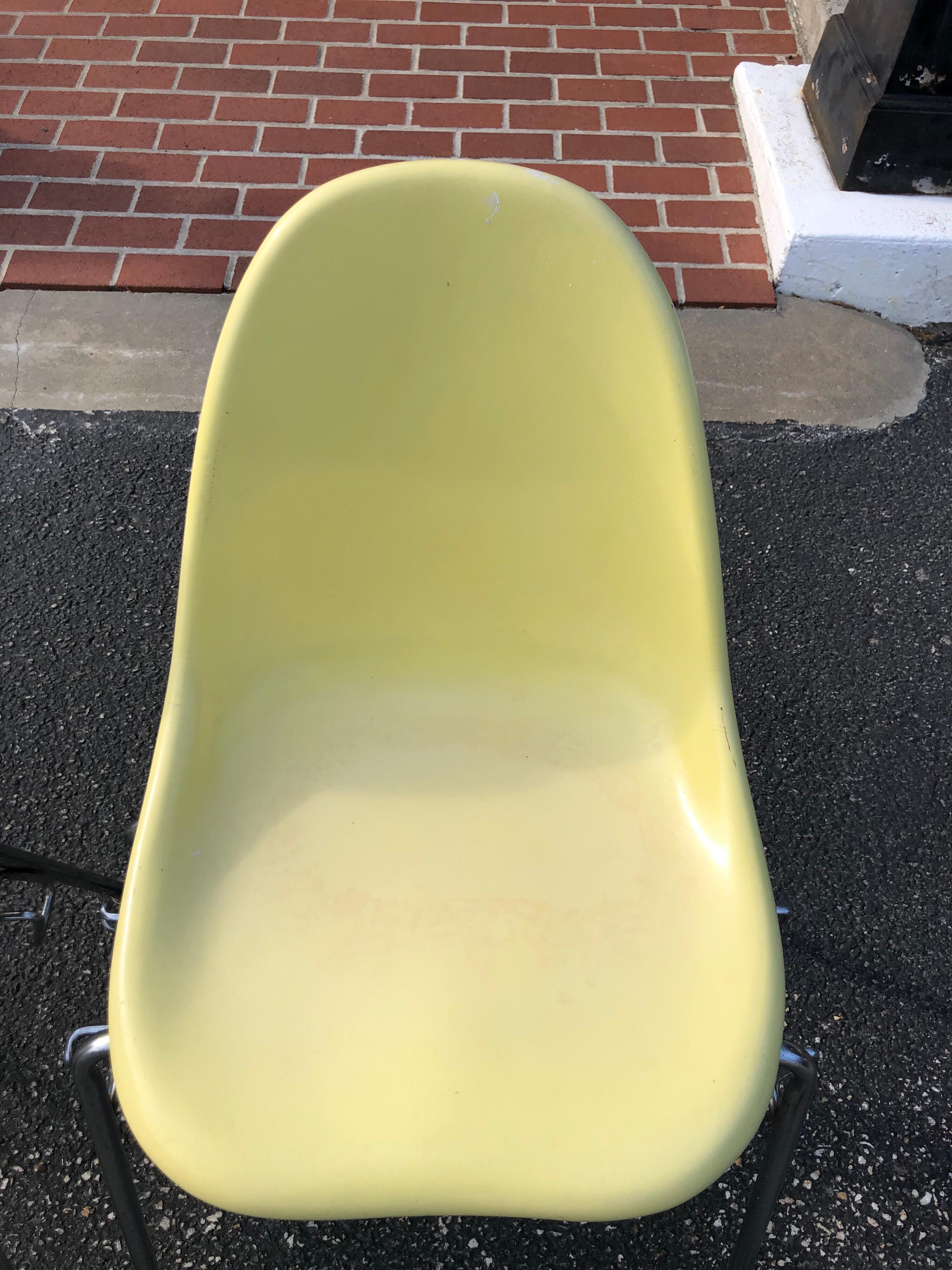 Mid-Century Modern Pair of  Yellow Fiberglass Shell Chairs by Techfab (2) For Sale