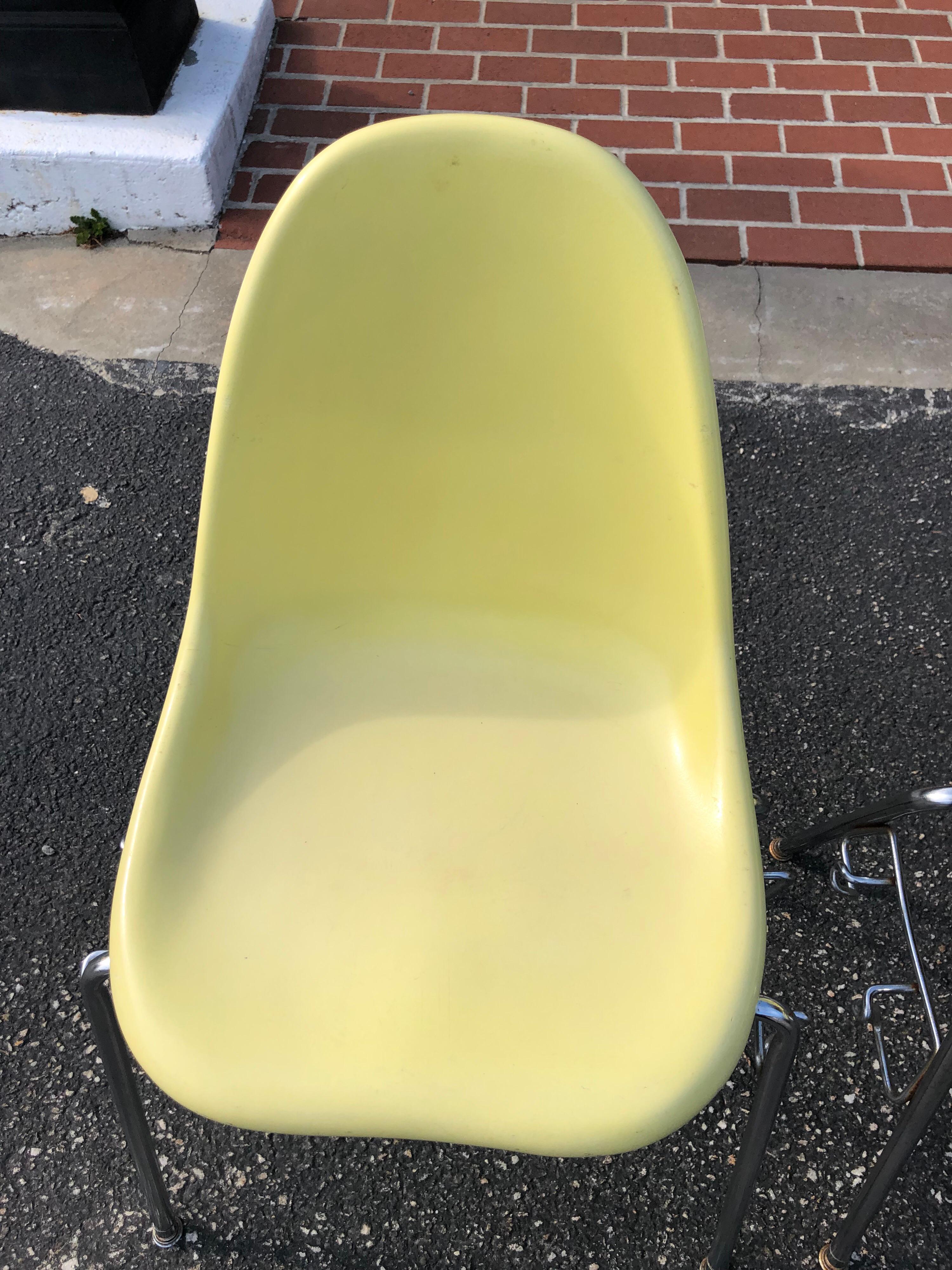 North American Pair of  Yellow Fiberglass Shell Chairs by Techfab (2) For Sale