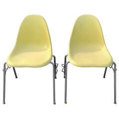 Pair of Eames Style Yellow Fiberglass Shell Chairs by Techfab