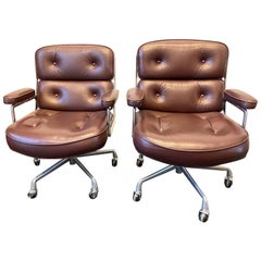 Vintage 1980s Eames Time Life Executive Leather and Aluminum Chairs