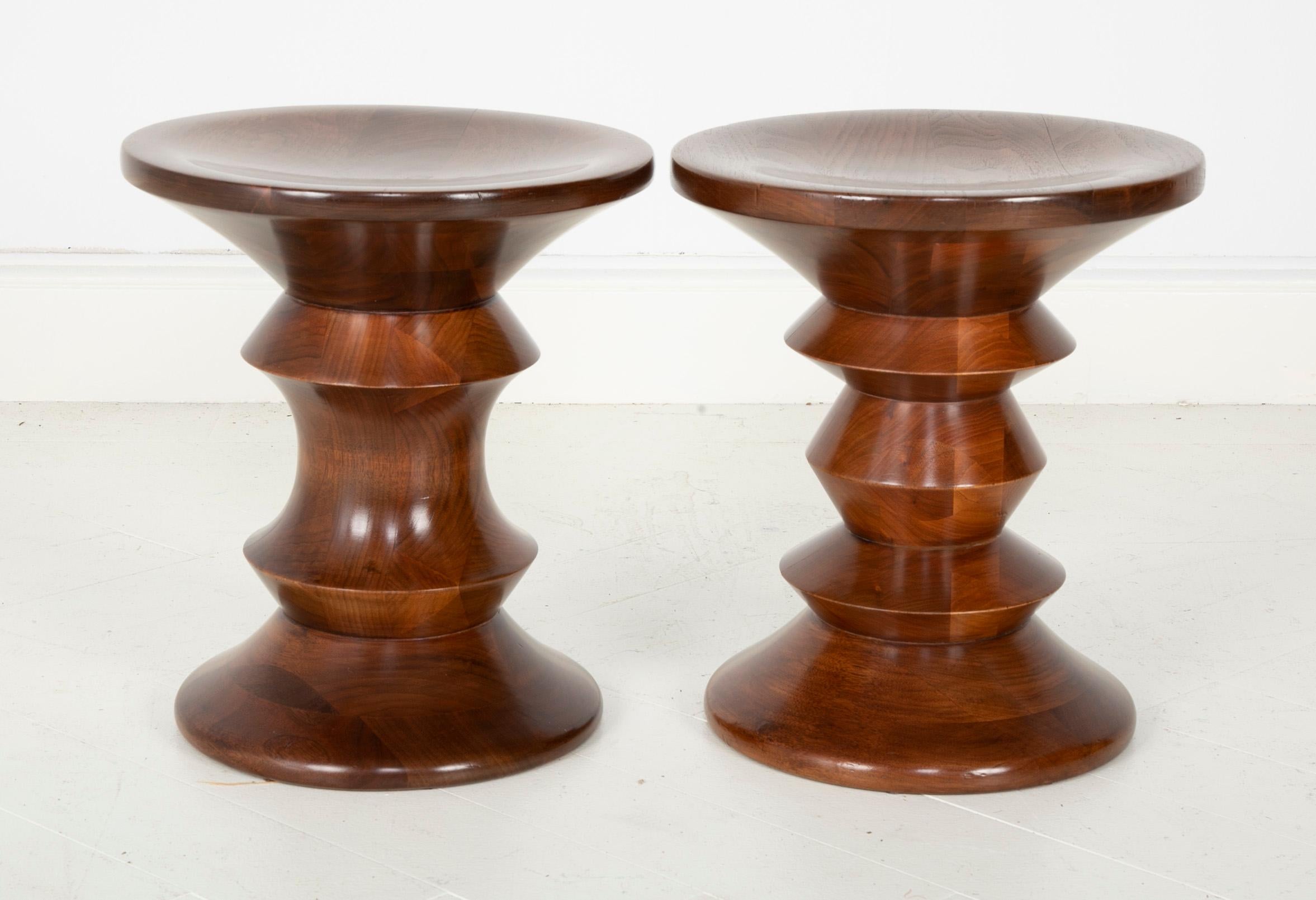 Walnut Pair of Eames Time Life Stools Models A & C Sold Individually