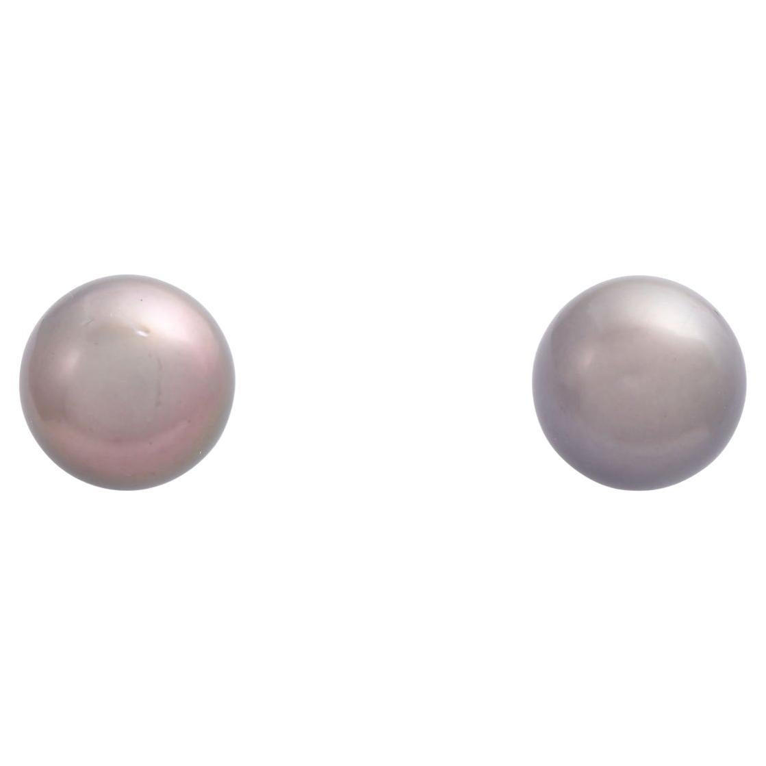 Pair of Ear Studs with 2 Tahitian Cultured Pearls For Sale