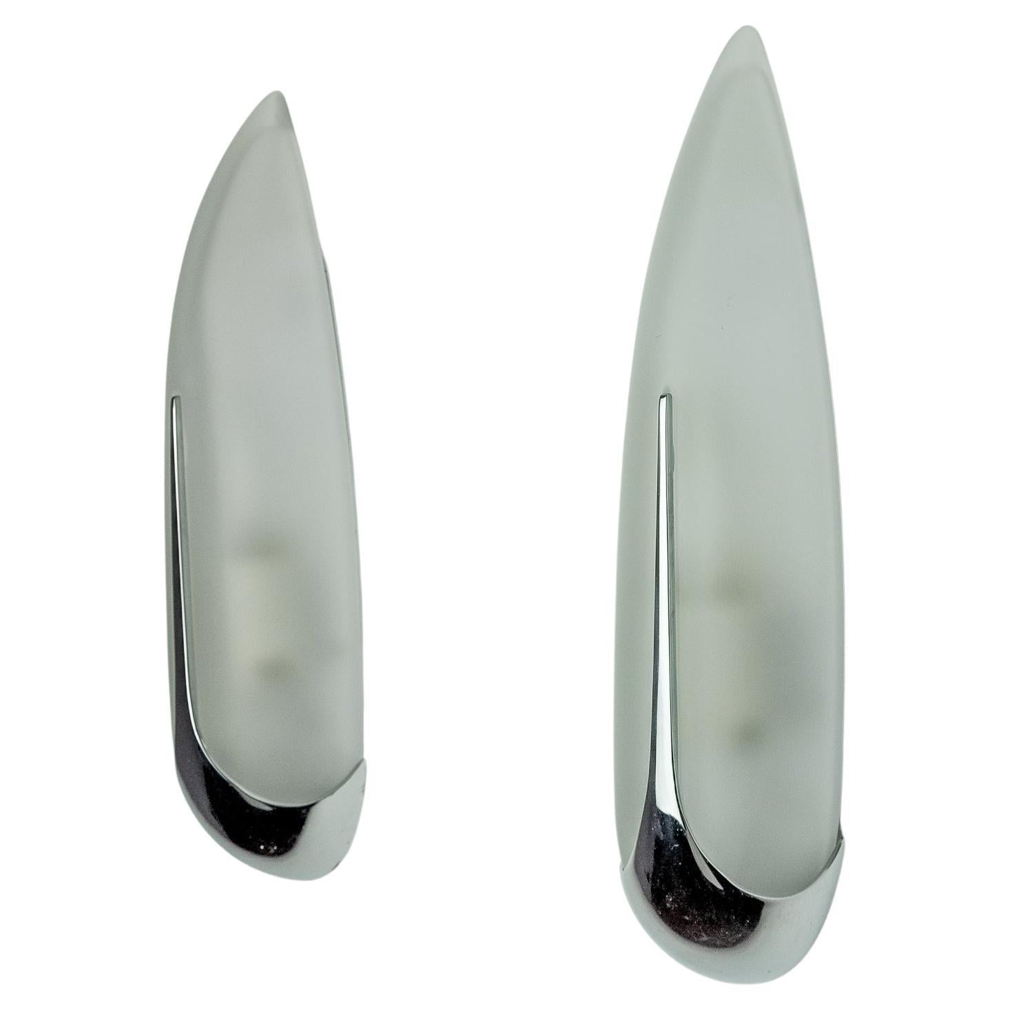 Pair of "ear" wall lights by idearte, smoked glass and silver metal, Spain, 1980