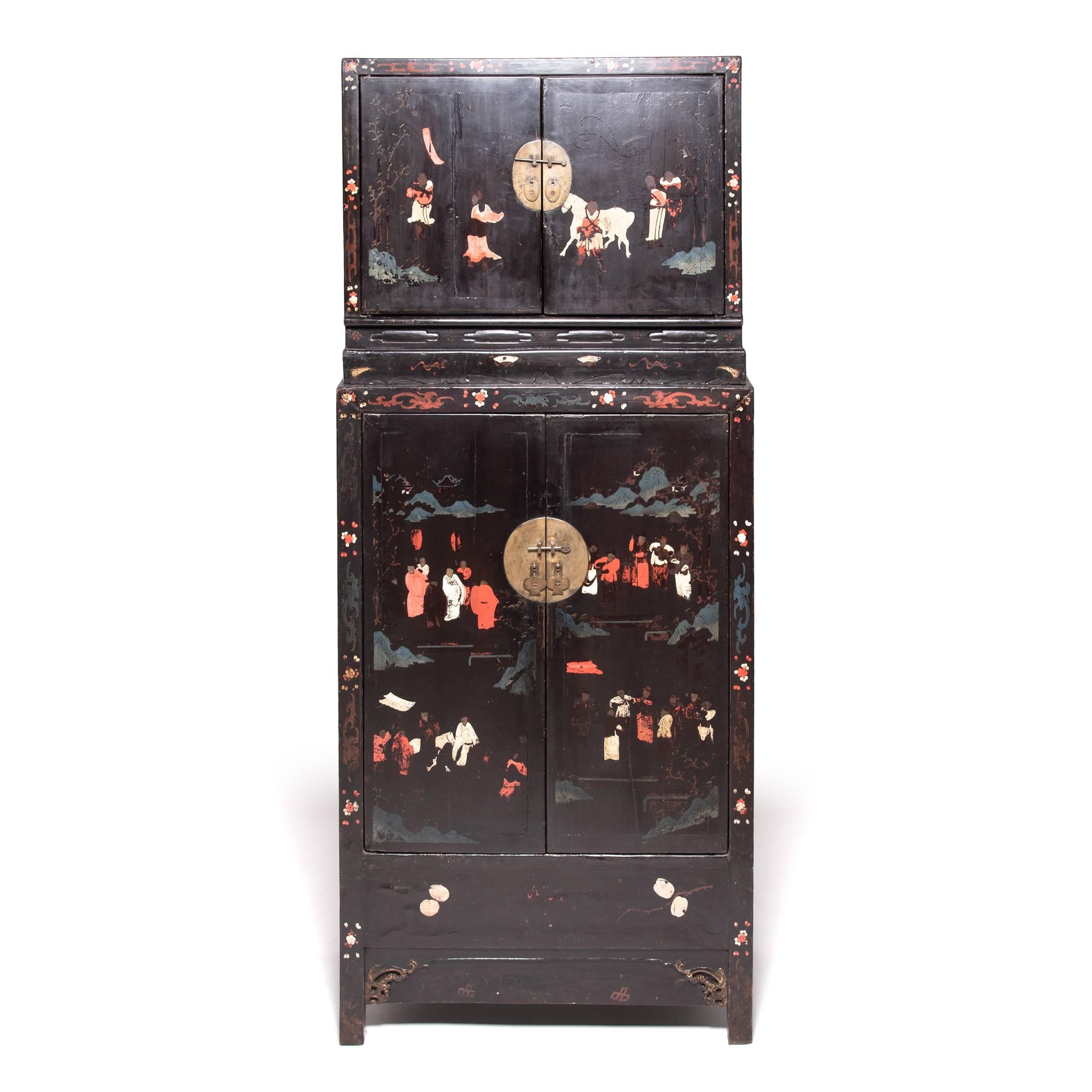 Pair of Chinese Ming Painted Compound Cabinets, c. 1600 For Sale 6