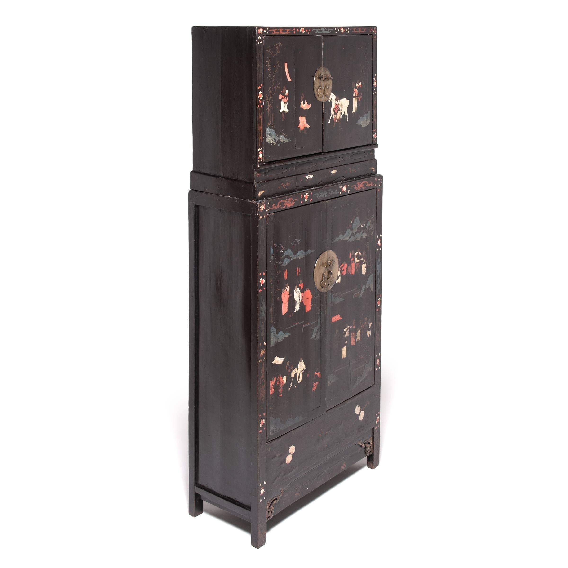Pair of Chinese Ming Painted Compound Cabinets, c. 1600 For Sale 10