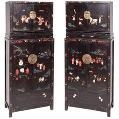 Antique Pair of Chinese Ming Painted Compound Cabinets, c. 1600
