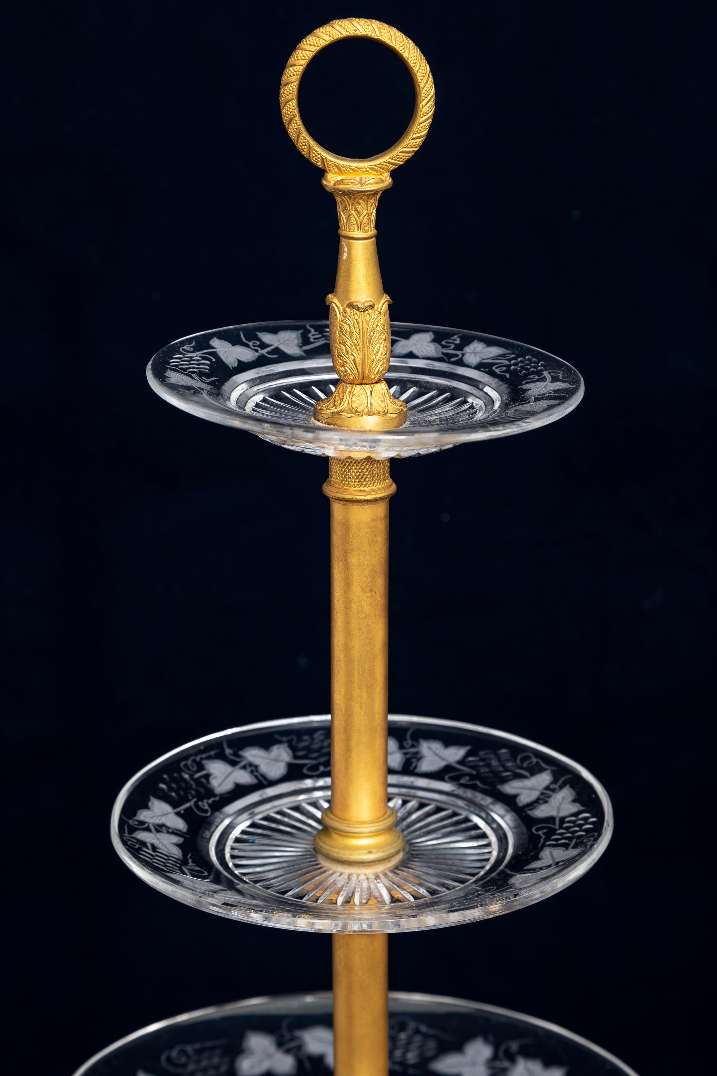Pair of Early 1800s Empire Baccarat Crystal and Bronze Tazza Centerpieces For Sale 9
