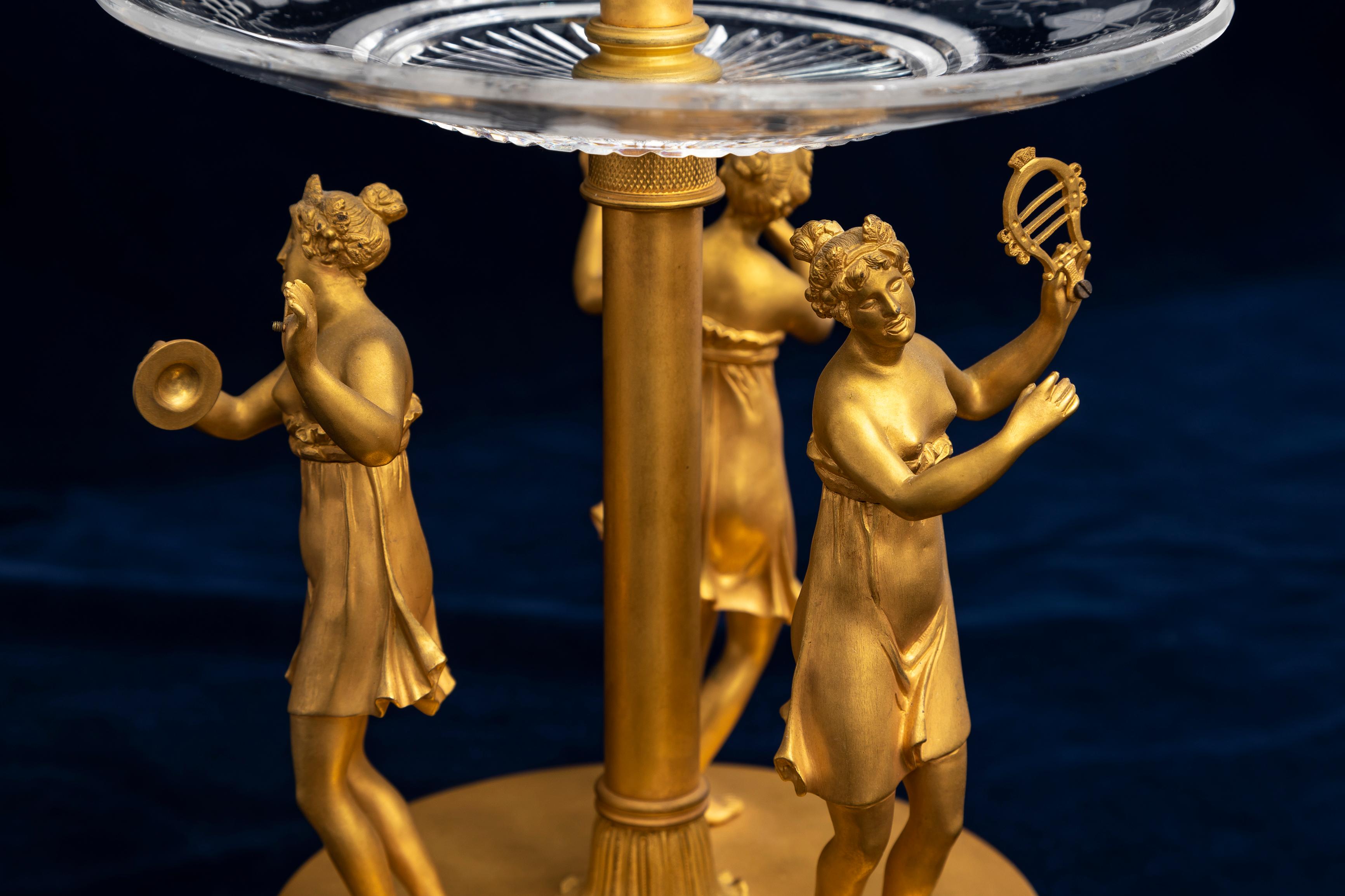 Pair of Early 1800s Empire Baccarat Crystal and Bronze Tazza Centerpieces In Good Condition For Sale In New York, NY