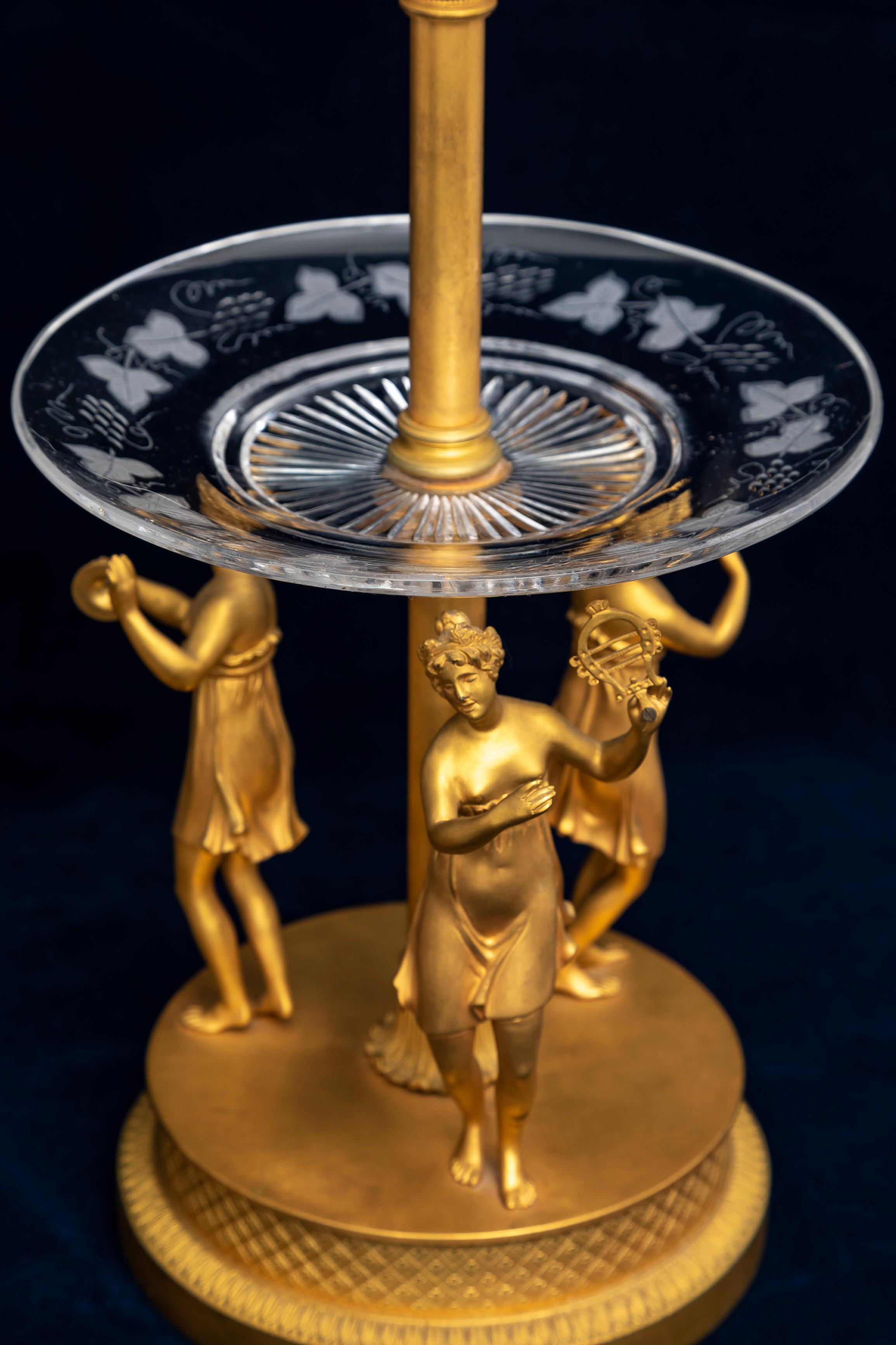 19th Century Pair of Early 1800s Empire Baccarat Crystal and Bronze Tazza Centerpieces For Sale