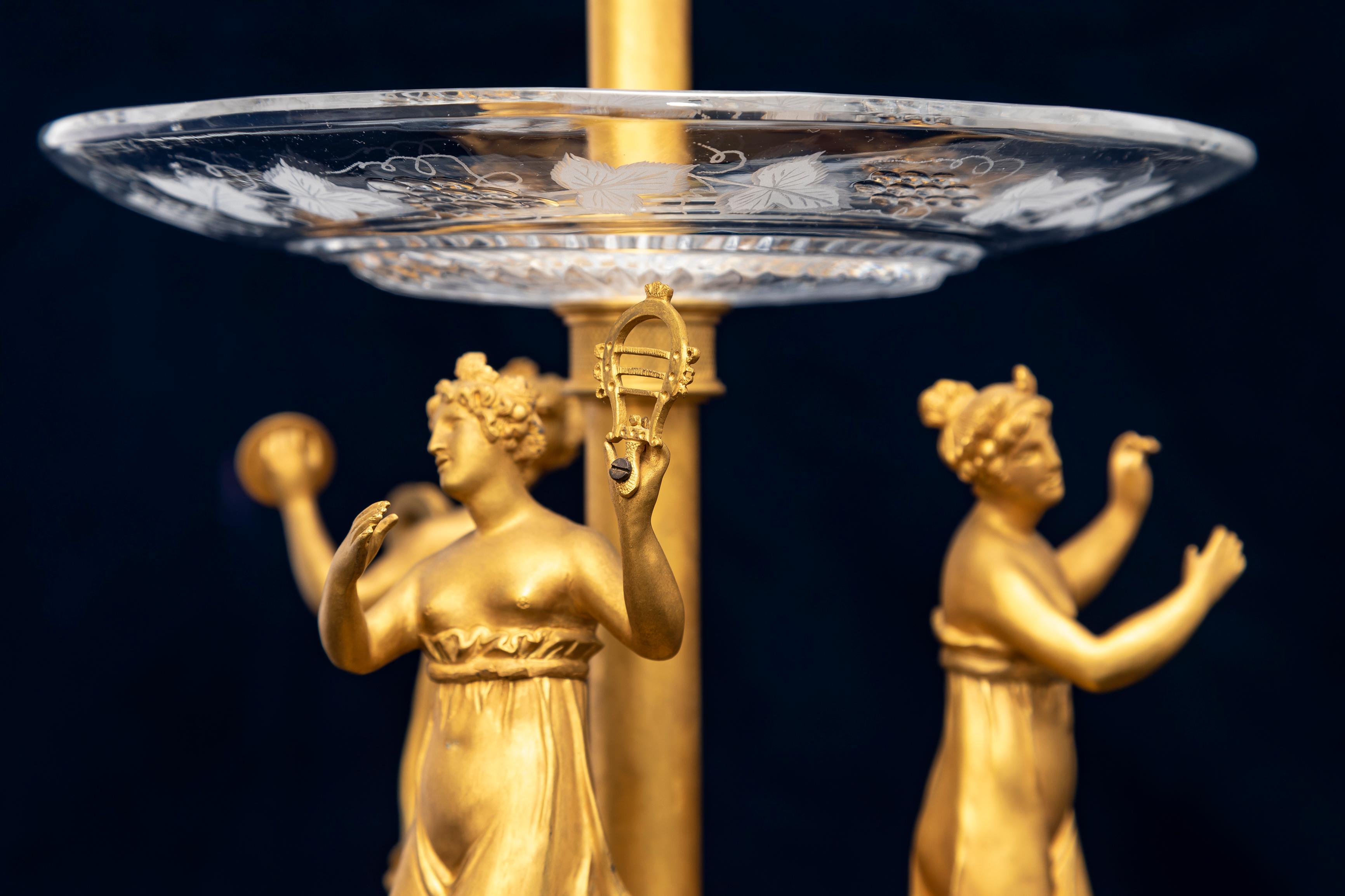 Pair of Early 1800s Empire Baccarat Crystal and Bronze Tazza Centerpieces For Sale 2