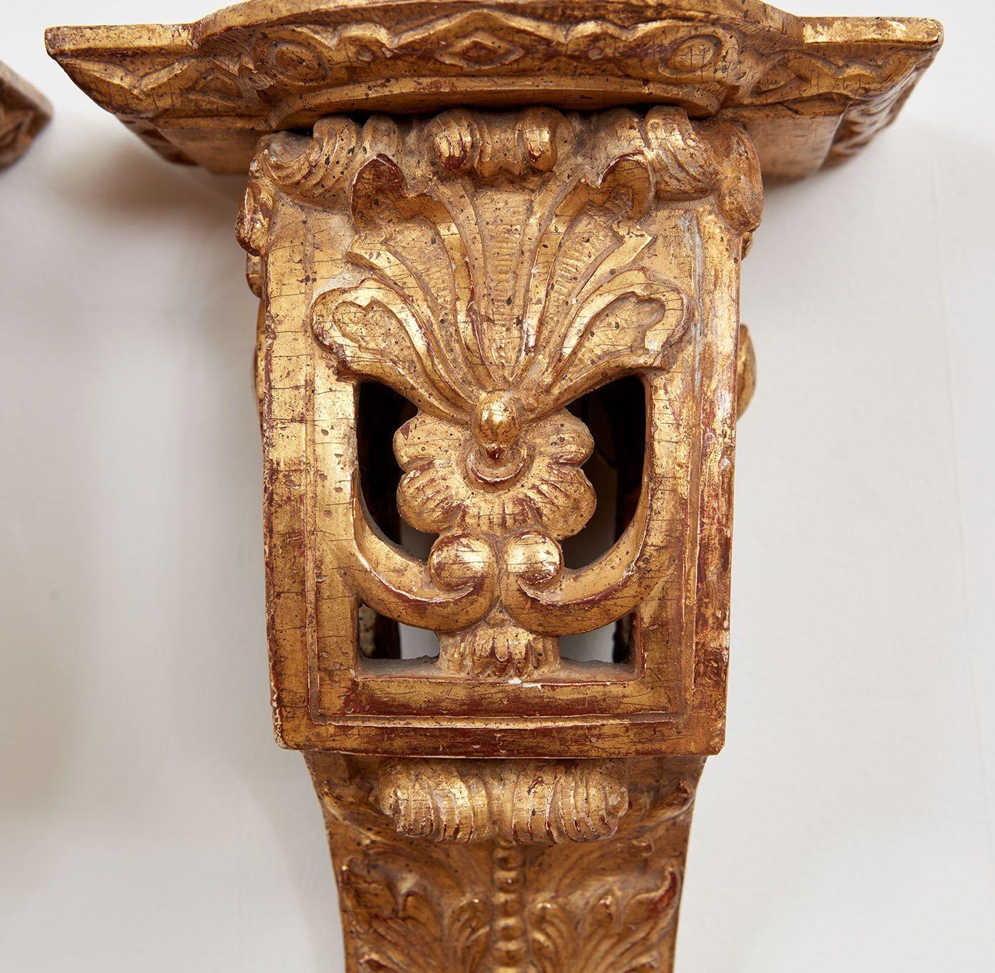 18th Century Pair of Early 18th c. Carved and Gilded Regence Wall Brackets For Sale
