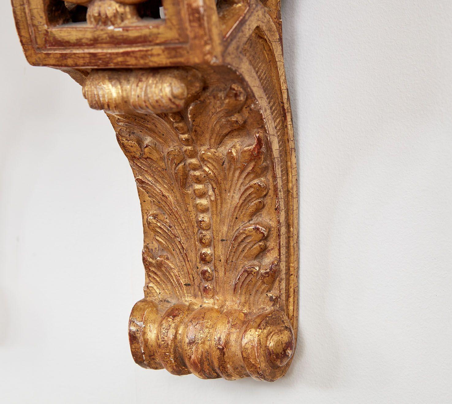 Giltwood Pair of Early 18th c. Carved and Gilded Regence Wall Brackets For Sale