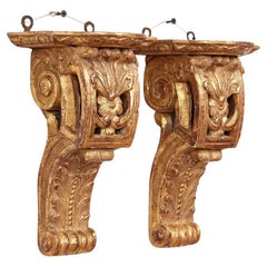 Pair of Early 18th c. Carved and Gilded Regence Wall Brackets