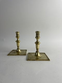 Pair of Early 18th Century Baroque Brass Candlesticks with Square Bases