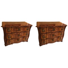 Pair of Early 18th Century Bavarian Walnut and Exotic Wood Inlay Commodes