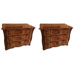 Antique Pair of Early 18th Century Bavarian Walnut and Exotic Wood Inlay Commodes