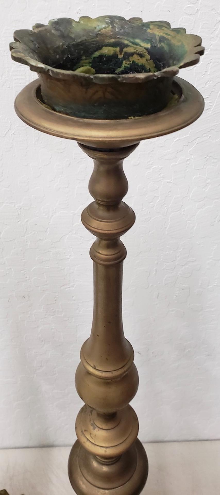 Pair of Early 18th Century Brass Altar / Mantel Candleholders, circa 1717 For Sale 1