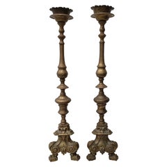 Pair of Early 18th Century Brass Altar / Mantel Candleholders, circa 1717