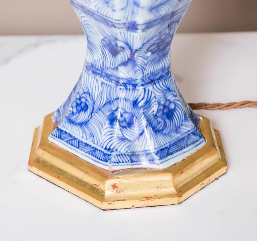 Porcelain Pair of Early 18th Century Chinese Blue and White Kangxi Vases Mounted as Lamps