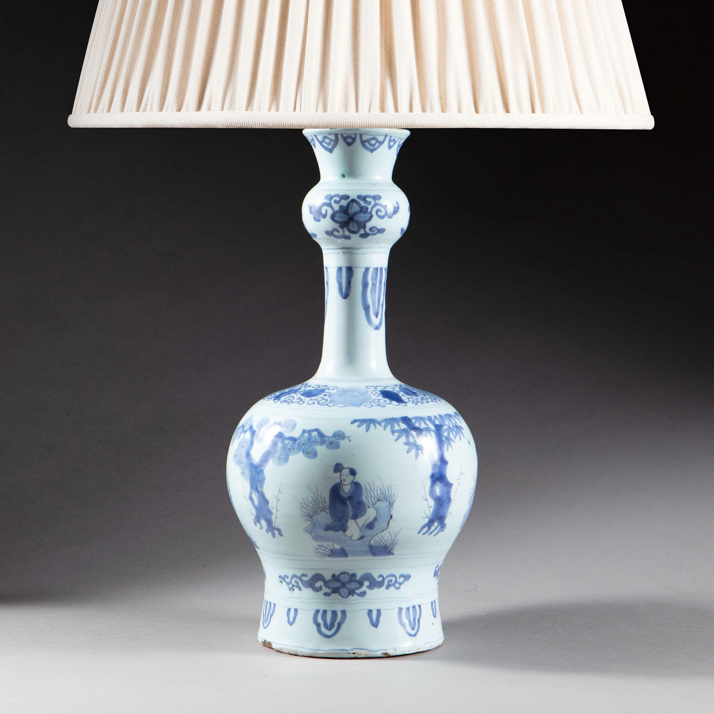 Chinoiserie Pair of early 18th century Dutch Delft Knobble Vases Mounted as Table Lamps