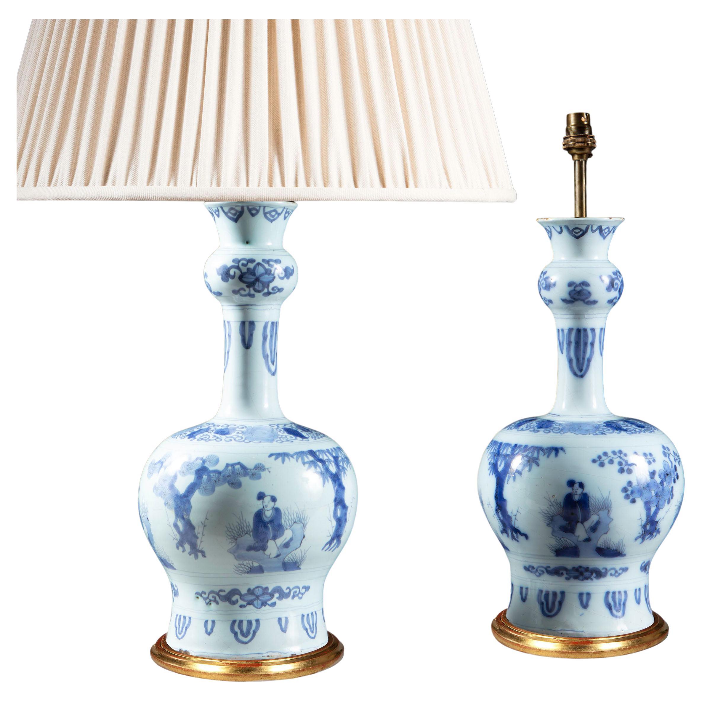 Pair of Early 18th Century Dutch Delft Knobble Vases Mounted as Table Lamps