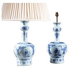 Pair of early 18th century Dutch Delft Knobble Vases Mounted as Table Lamps