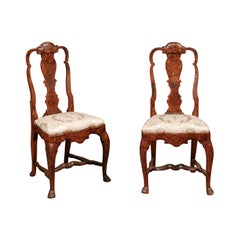 Pair of Early 18th Century Dutch Queen Anne  Marquetry Inlaid Side Chairs