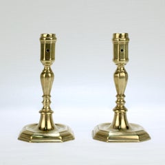 Pair of Early 18th Century French or English Faceted Brass Candlesticks