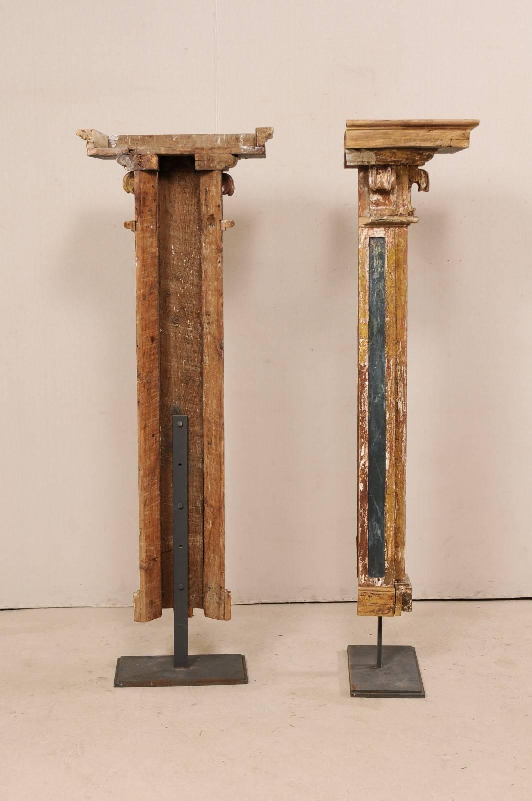 Early 18th Century Italian Pair Exquisite Columns on Custom Stands, 6 Ft. Tall In Good Condition In Atlanta, GA