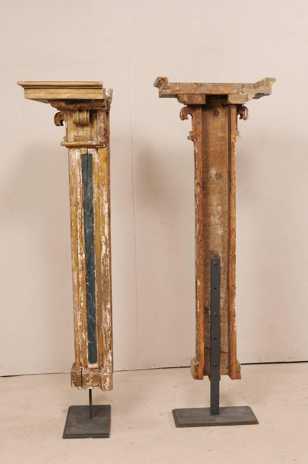 18th Century and Earlier Early 18th Century Italian Pair Exquisite Columns on Custom Stands, 6 Ft. Tall