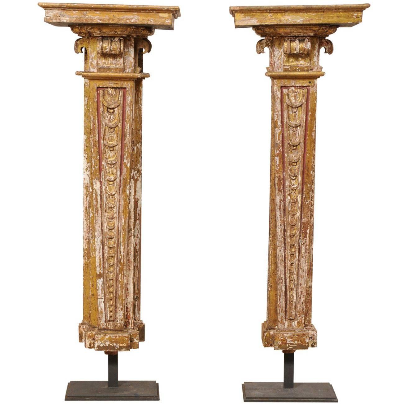 Early 18th Century Italian Pair Exquisite Columns on Custom Stands, 6 Ft. Tall