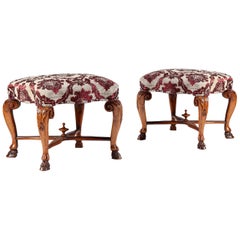 Antique Pair of Early 18th Century Italian Rococo Walnut Stools