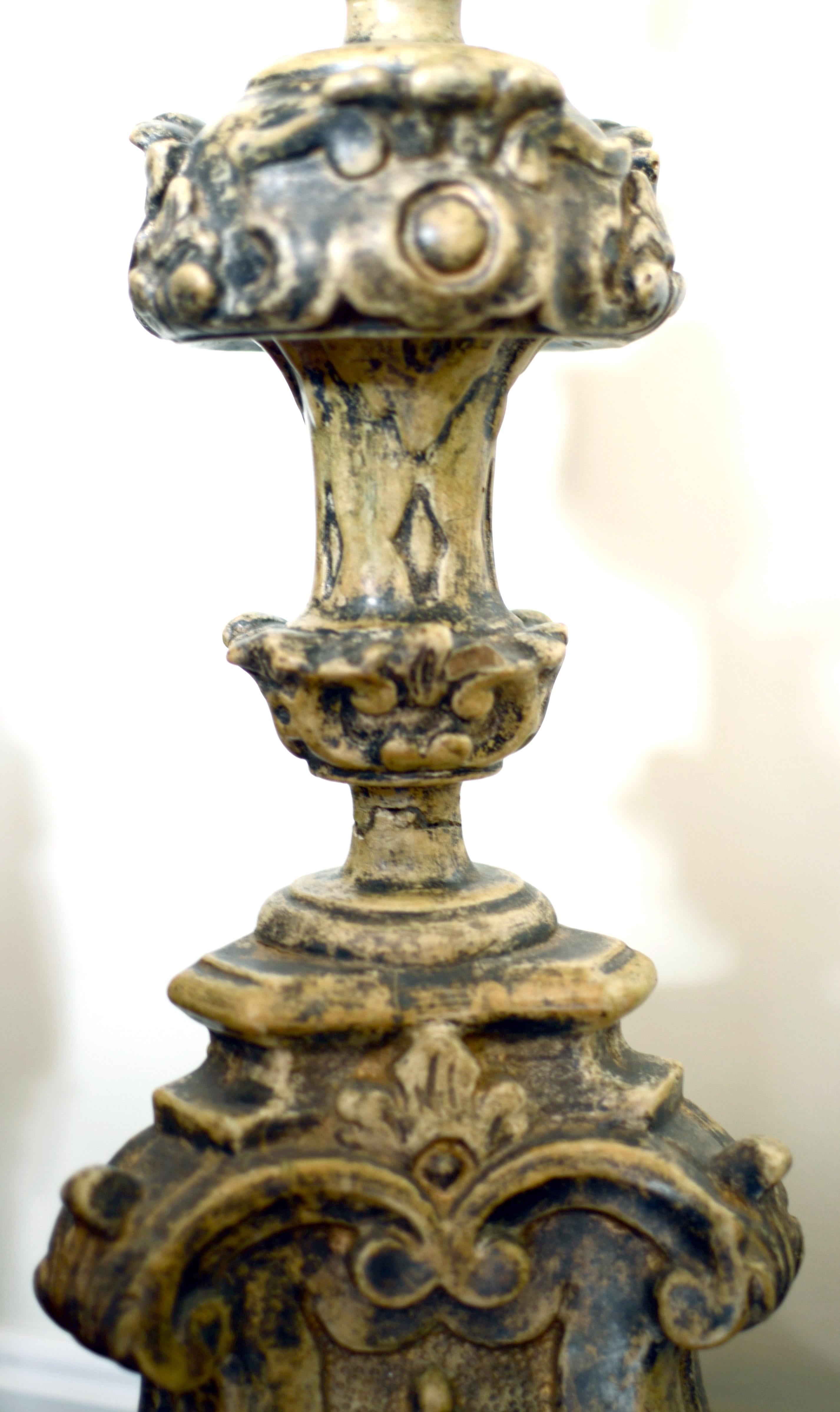 Pair of Early 18th Century Style Plaster and Wood Italian Candelabras In Good Condition For Sale In Leesburg, VA