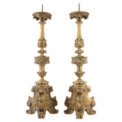 Pair of Early 18th Century Style Plaster and Wood Italian Candelabras