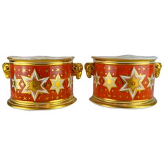 Pair of Early 19th Century English Worcester Orange Ground Gilded Star Bough Pot