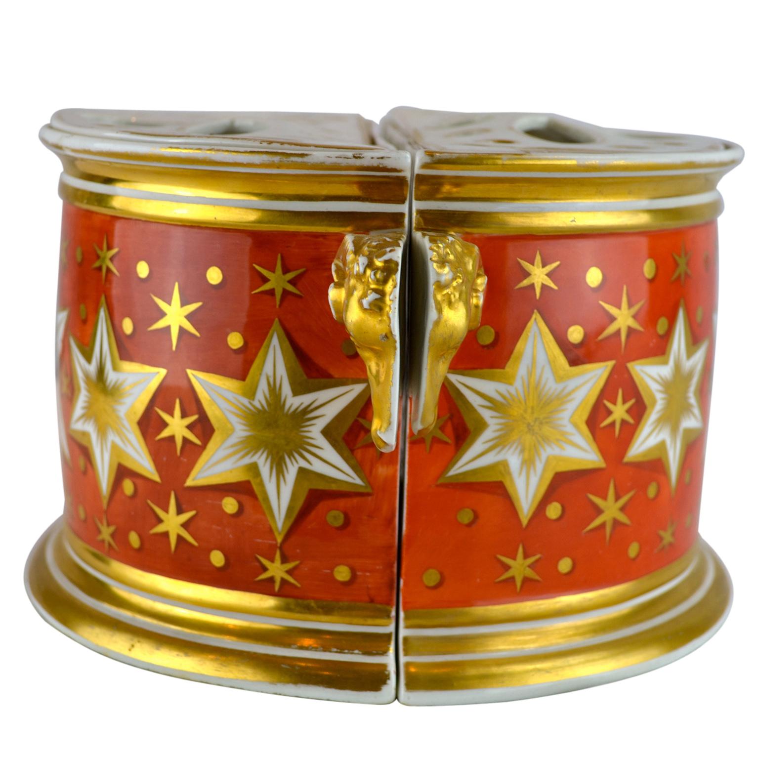 Hand-Painted Pair of Early 19th Century English Worcester Orange Ground Gilded Star Bough Pot
