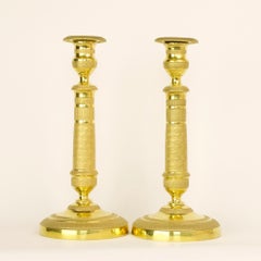 Pair of Early 19 Century French Empire Gilt Bronze Neoclassical Candlesticks