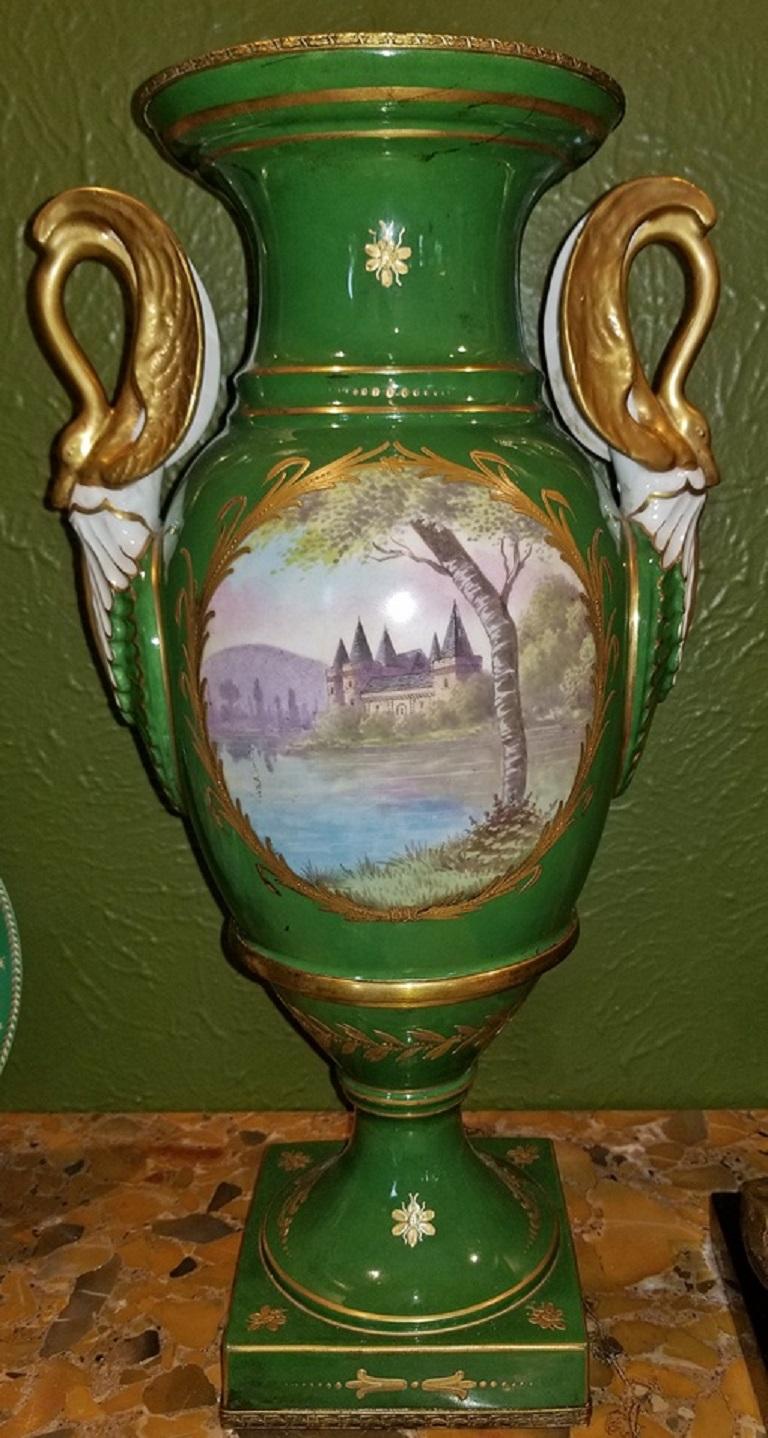 Enameled Pair of Early 19 Century Sevres Porcelain Napoleonic Vases