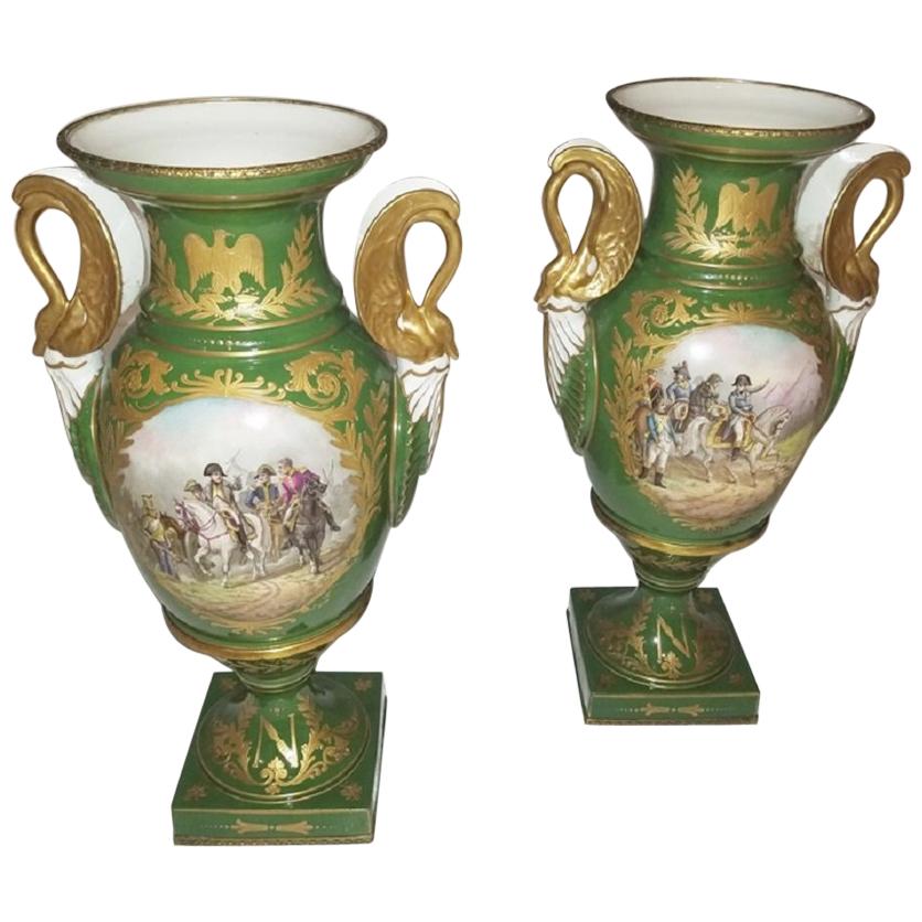 Pair of Early 19 Century Sevres Porcelain Napoleonic Vases