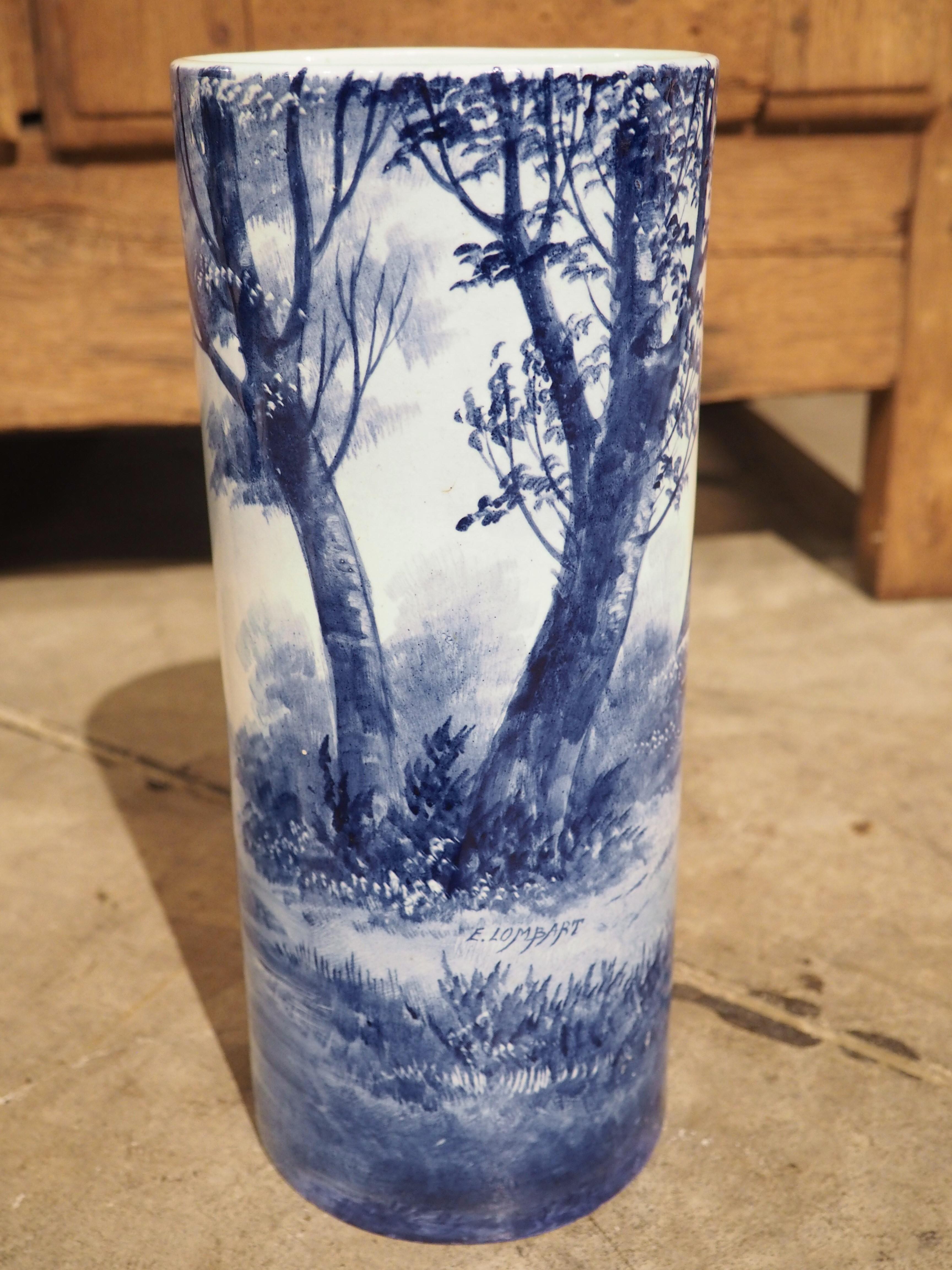 Pair of Early 1900’s Cobalt Blue and White Cylinder form Vases from Holland For Sale 3