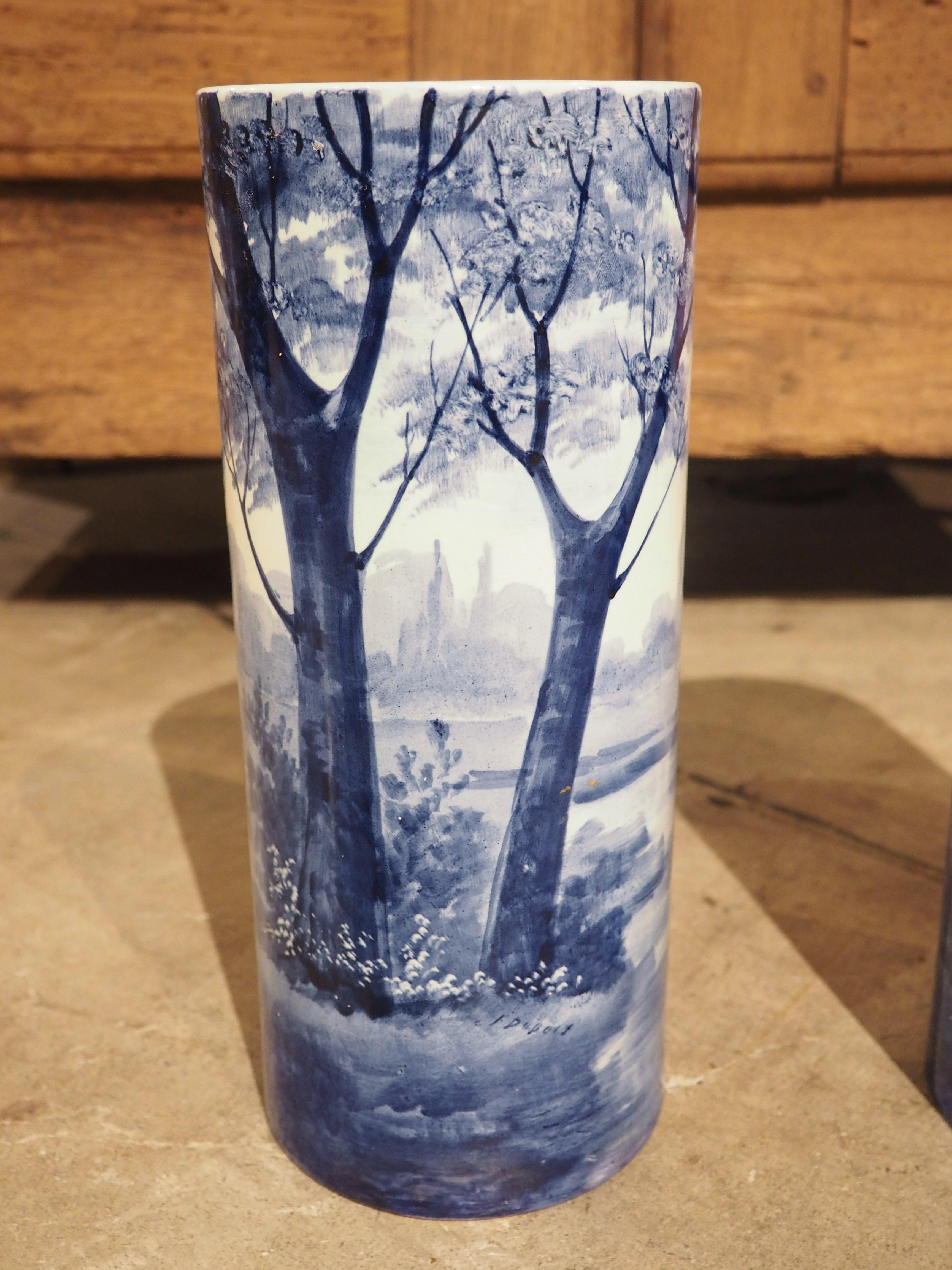 Pair of Early 1900’s Cobalt Blue and White Cylinder form Vases from Holland For Sale 5
