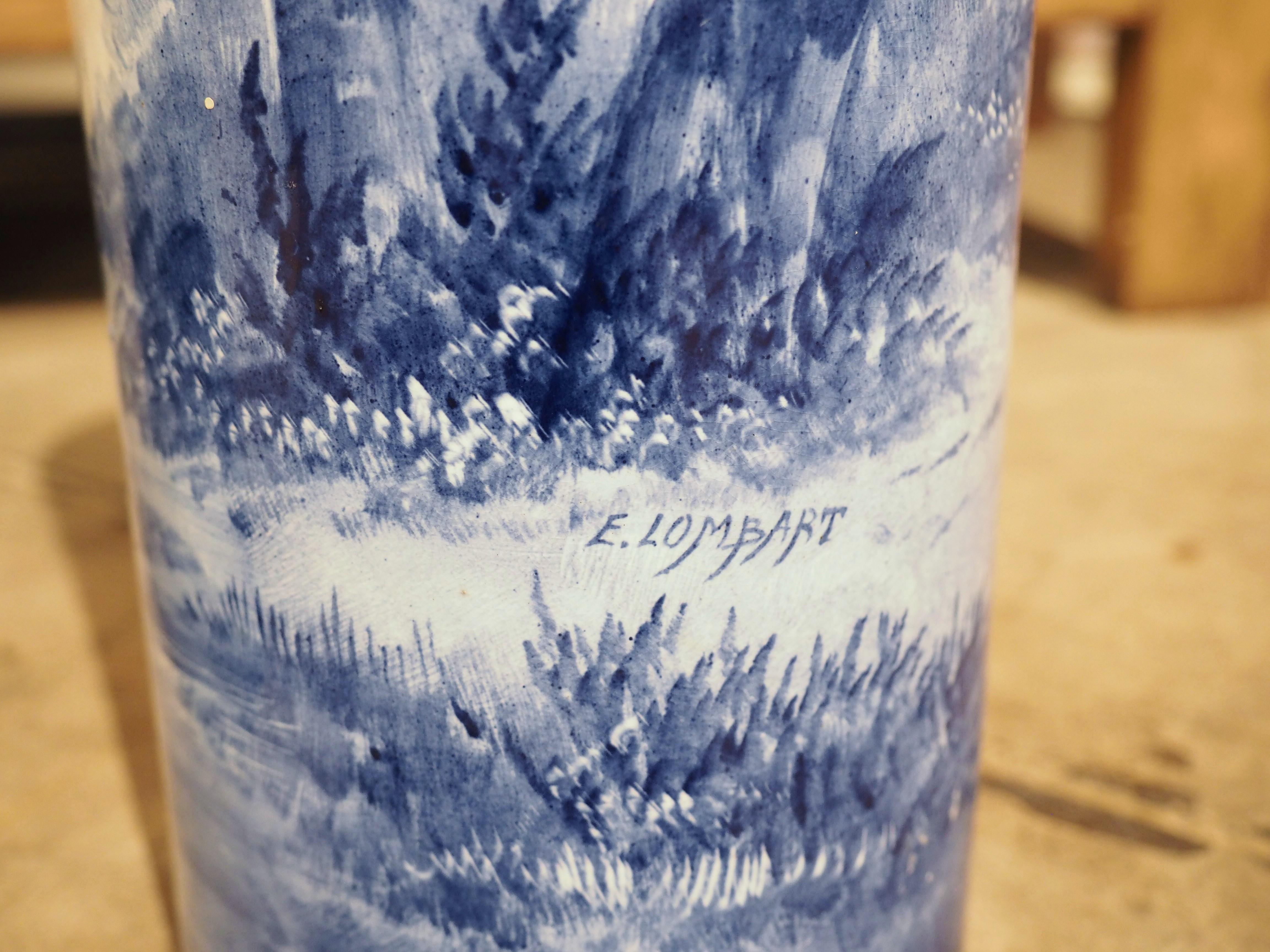 Pair of Early 1900’s Cobalt Blue and White Cylinder form Vases from Holland For Sale 2