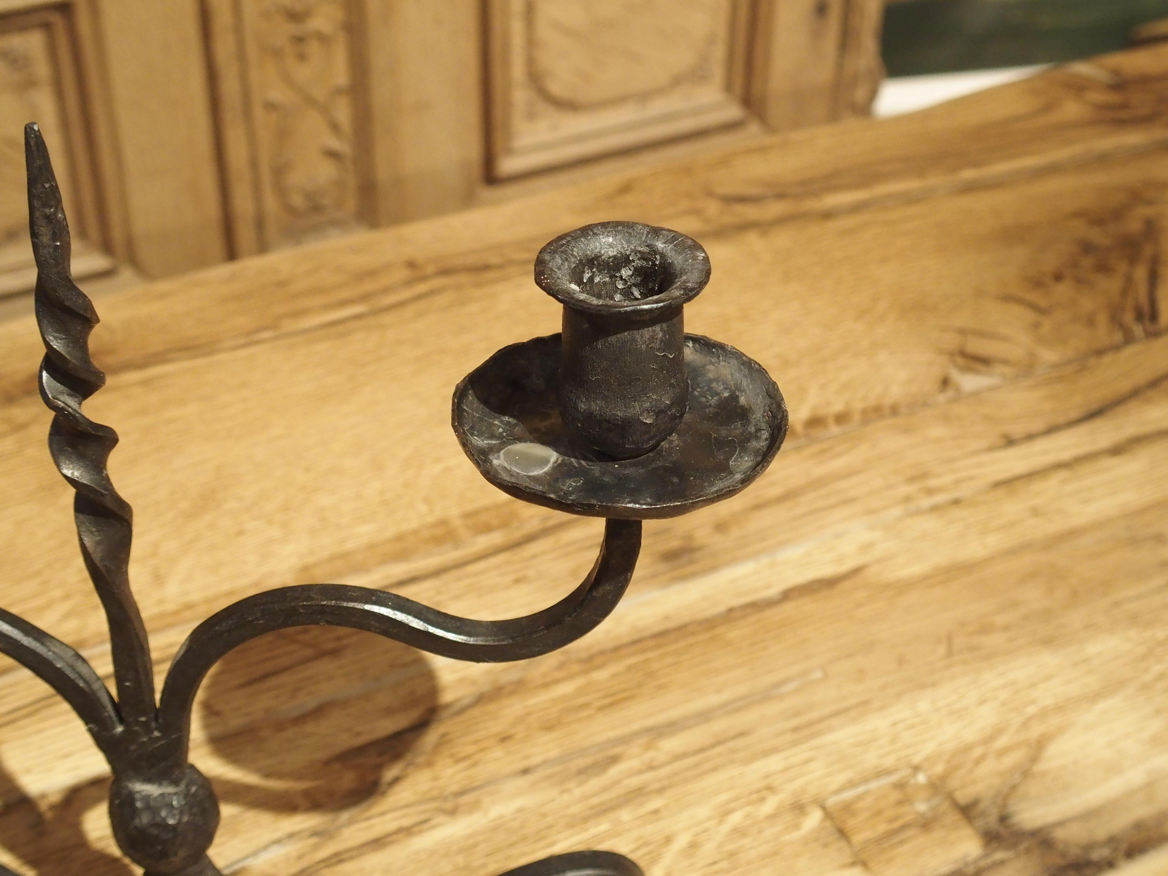 Pair of Early 1900s Forged Iron Candleholders from France For Sale 6