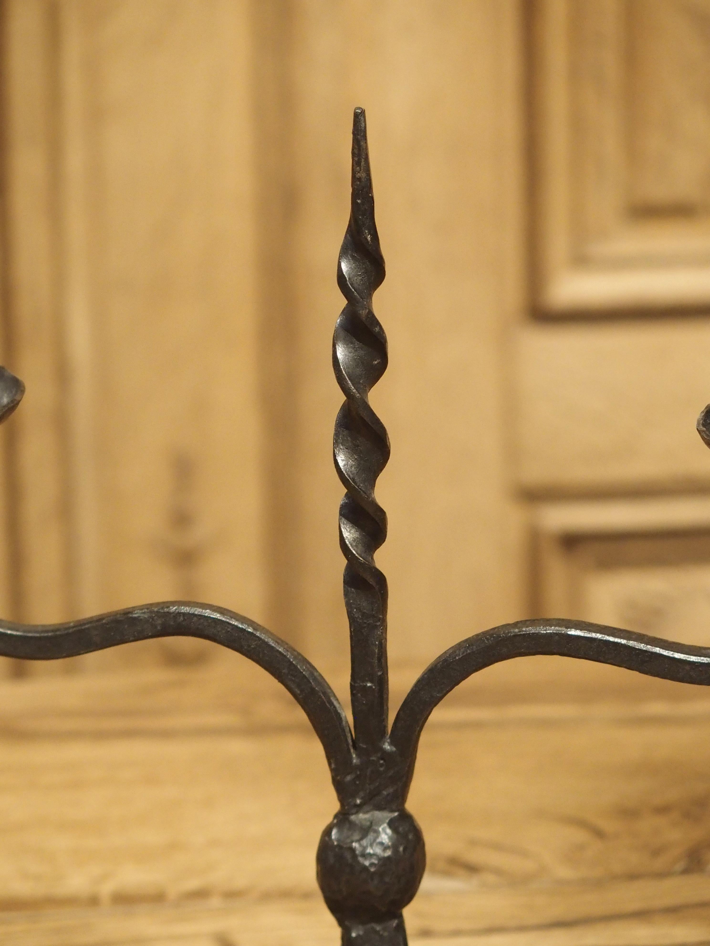 Pair of Early 1900s Forged Iron Candleholders from France For Sale 7