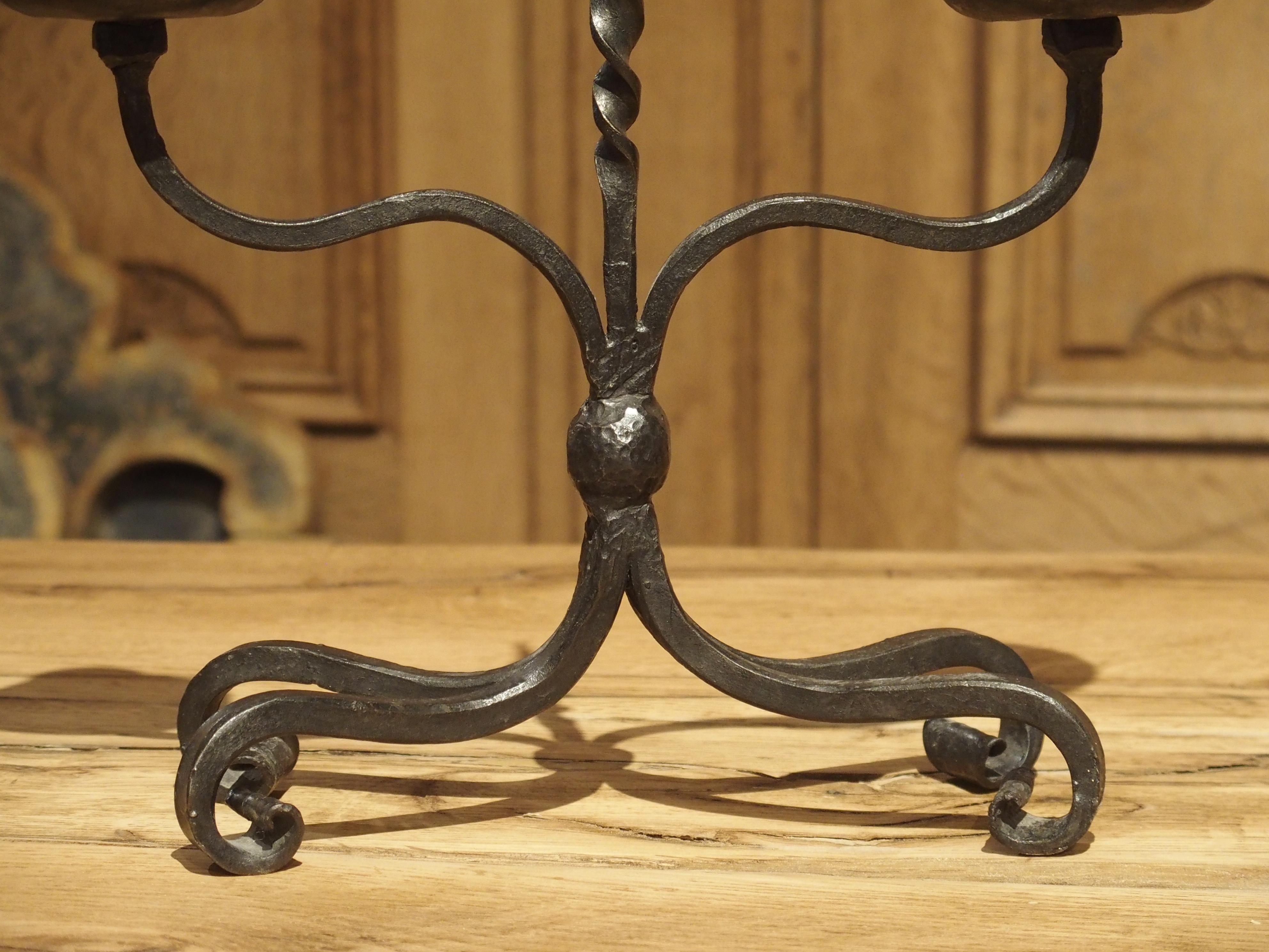 French Pair of Early 1900s Forged Iron Candleholders from France For Sale