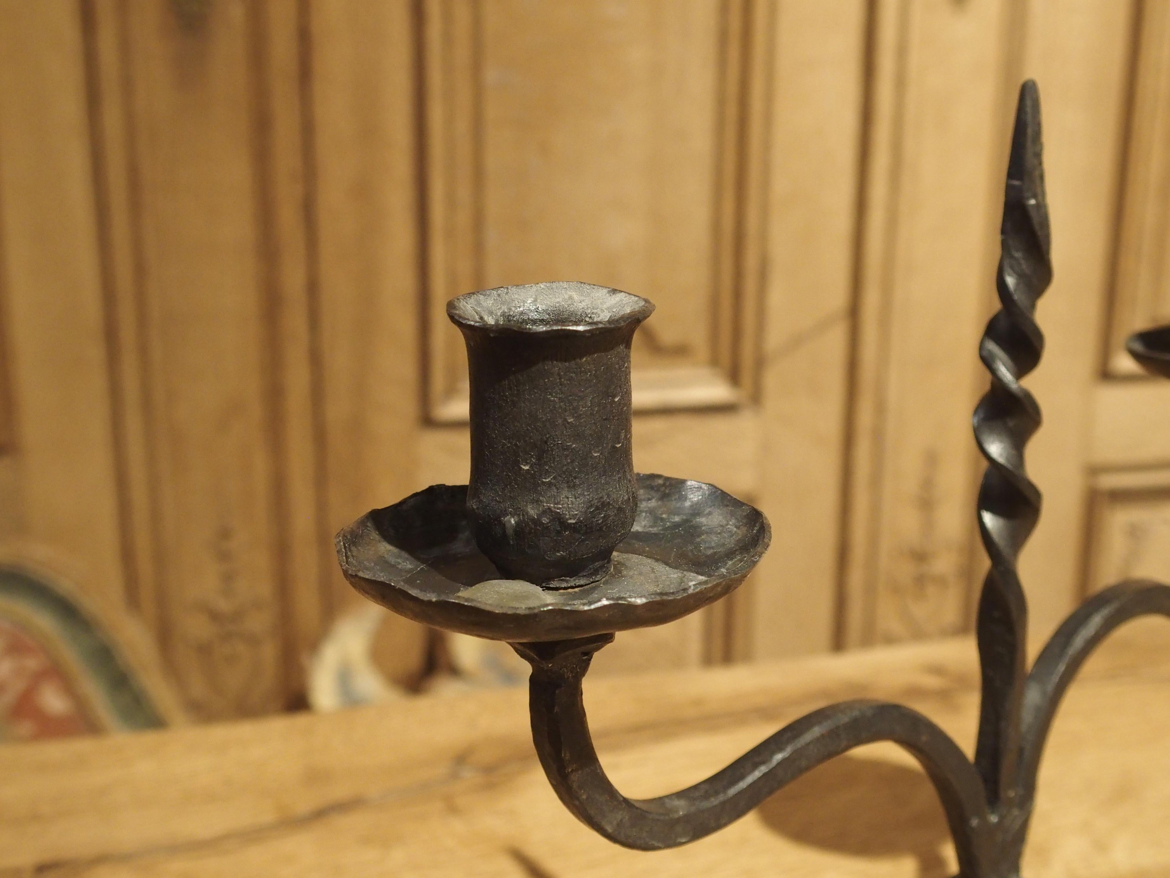 Pair of Early 1900s Forged Iron Candleholders from France For Sale 3