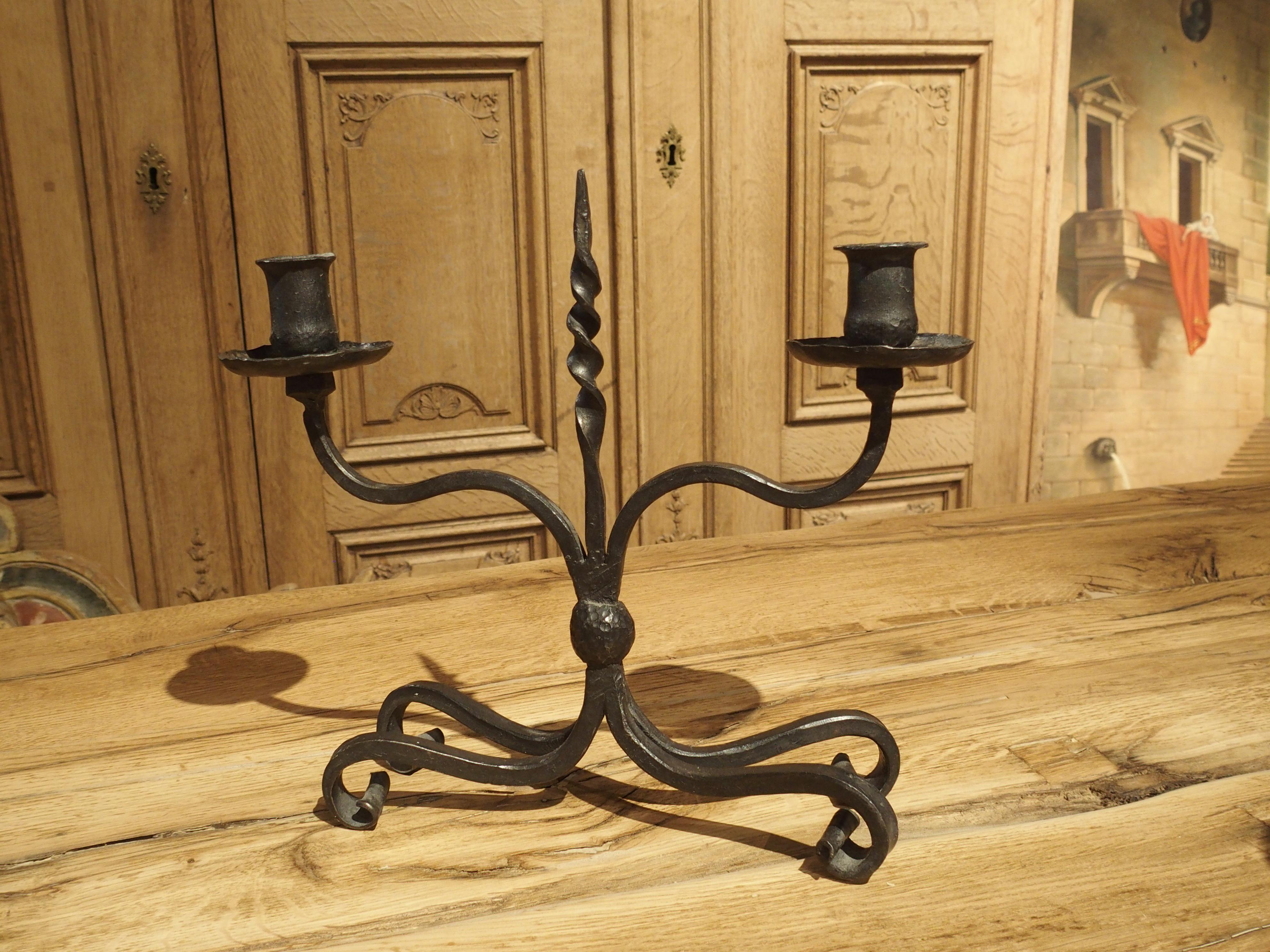 Pair of Early 1900s Forged Iron Candleholders from France For Sale 4