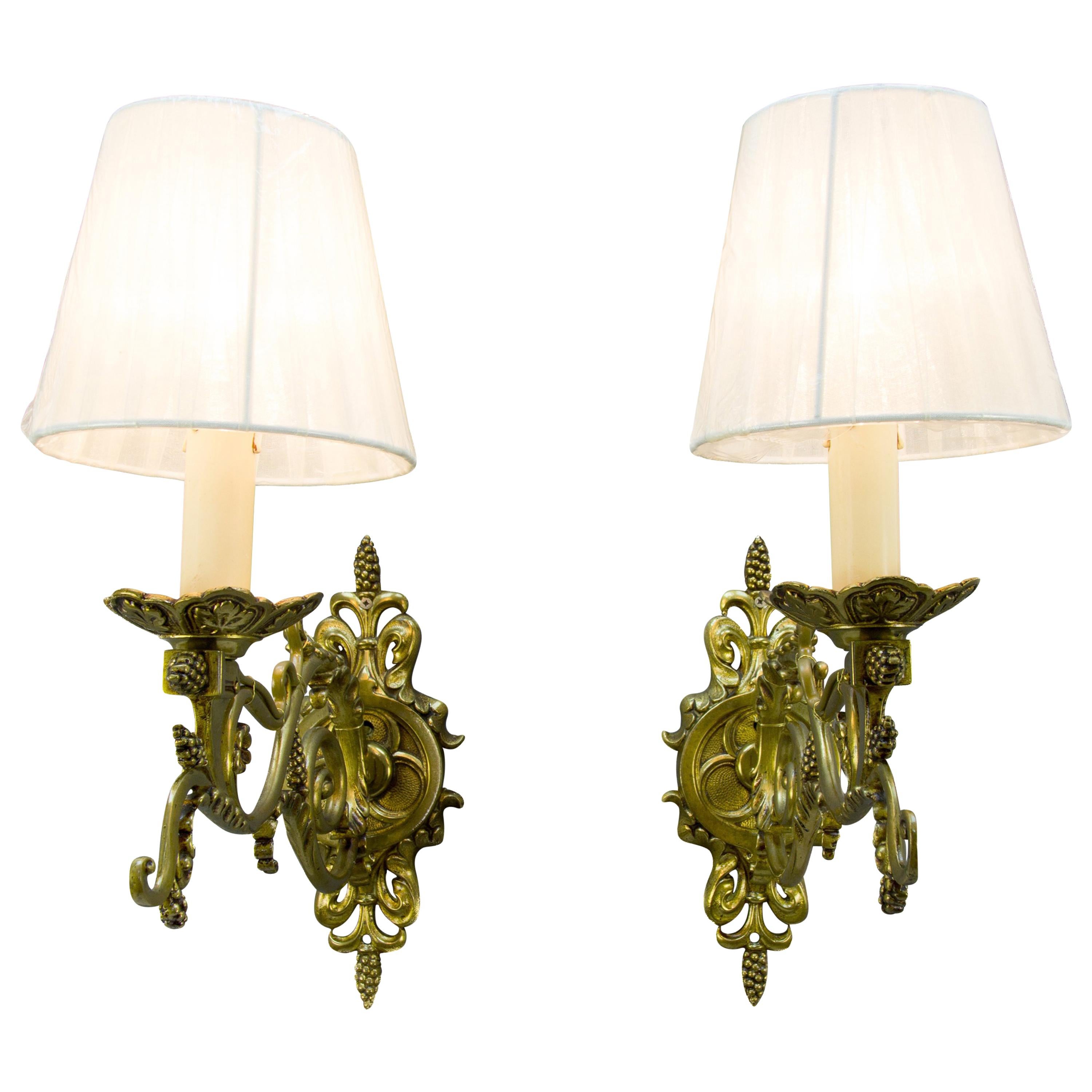 Pair of Louis XVI Style French Bronze Wall Lights, Early 1900s