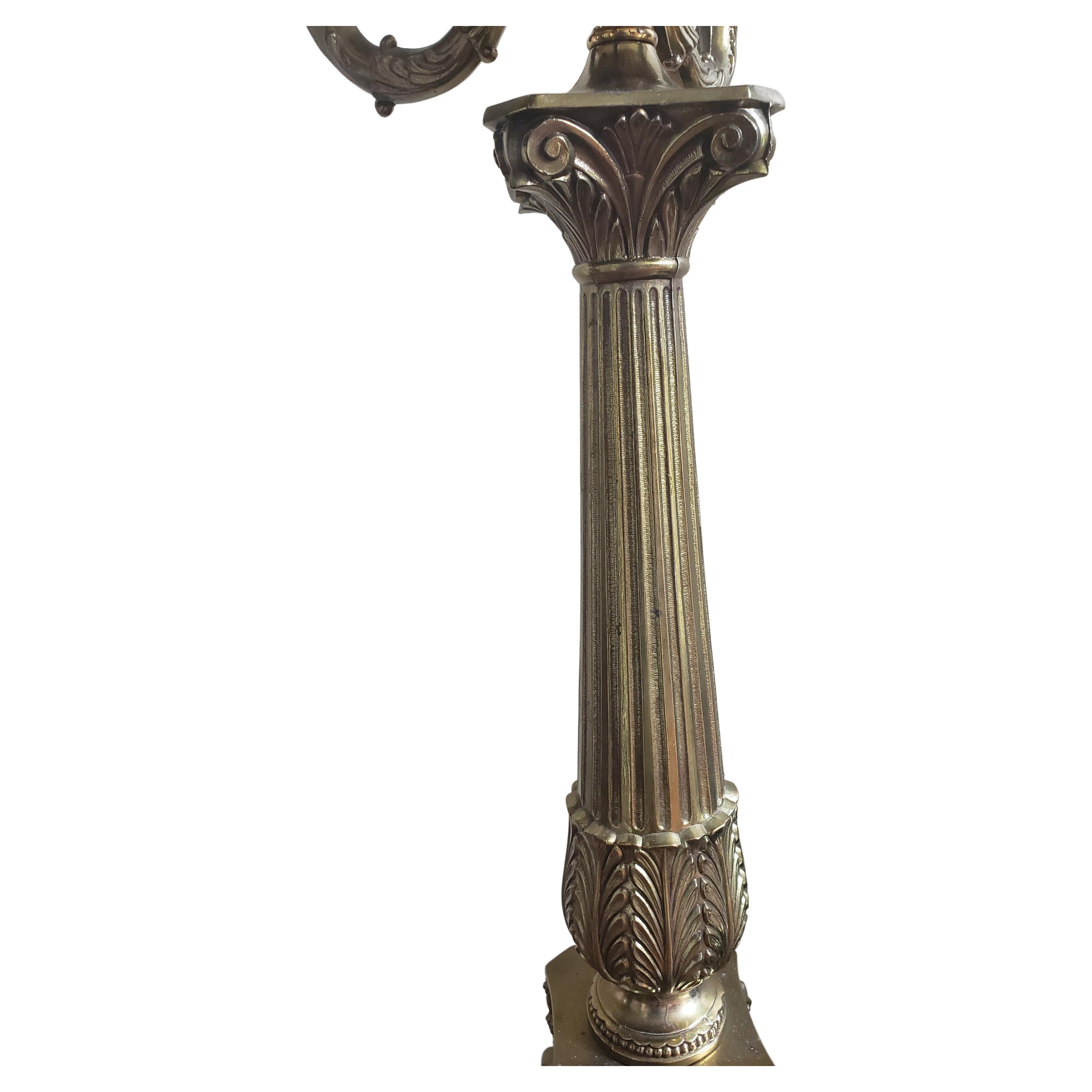 Metalwork Pair of Early 1900s French Gilt Metal Cherubs Column 5-light Table Lamps For Sale